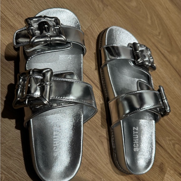 SCHUTZ Enola Metallic Leather Platform Sandals - Picture 5 of 6